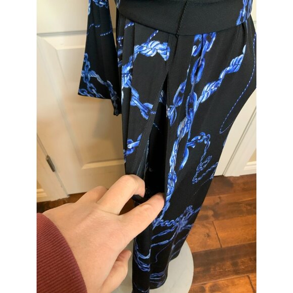 Joseph Ribkoff Black & Blue Chain Rope Print Sleeveless Wide Leg Jumpsuit Size 6 - Picture 6 of 10